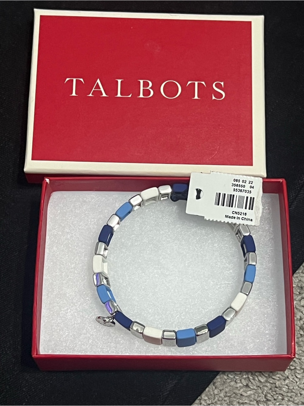Talbots Navy and Light Blue Bead Stretch Bracelet with Silver Accents